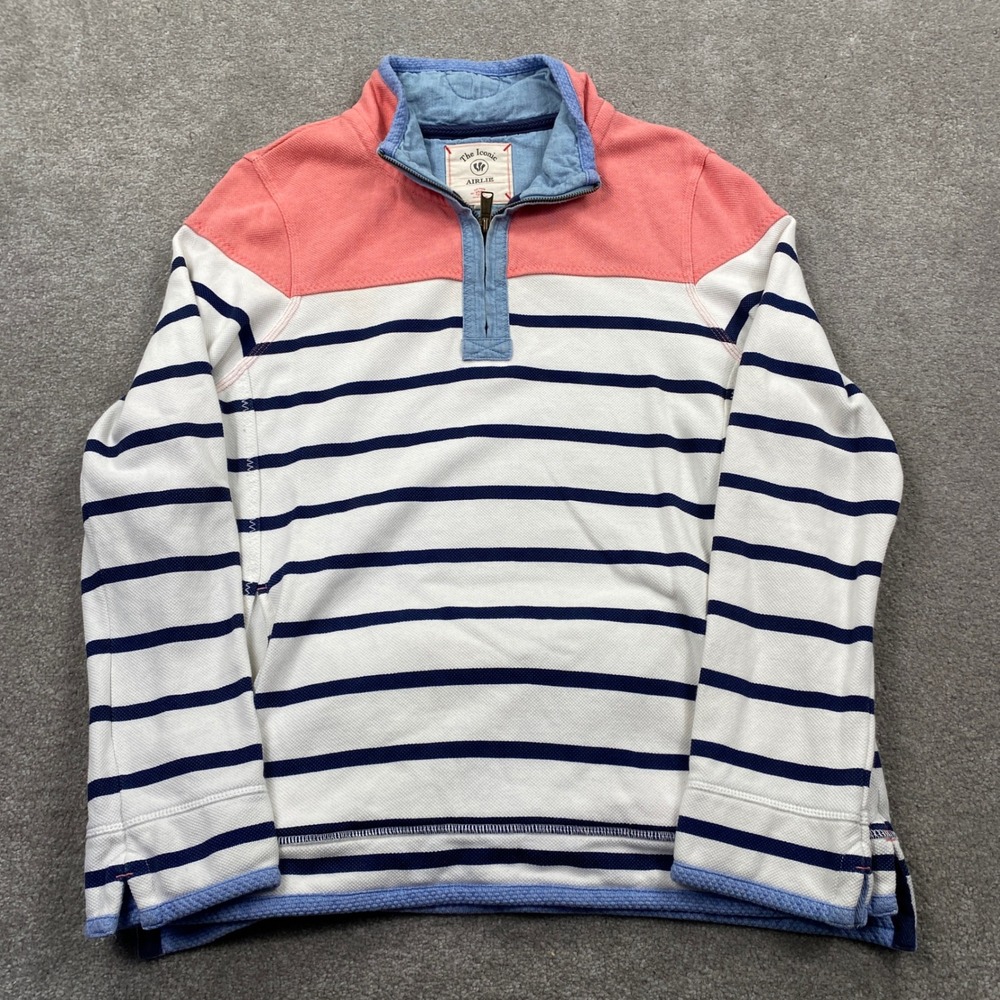 Fat Face Airlie Sweatshirt Womens 10 White Navy Coral Striped Quarter Zip
